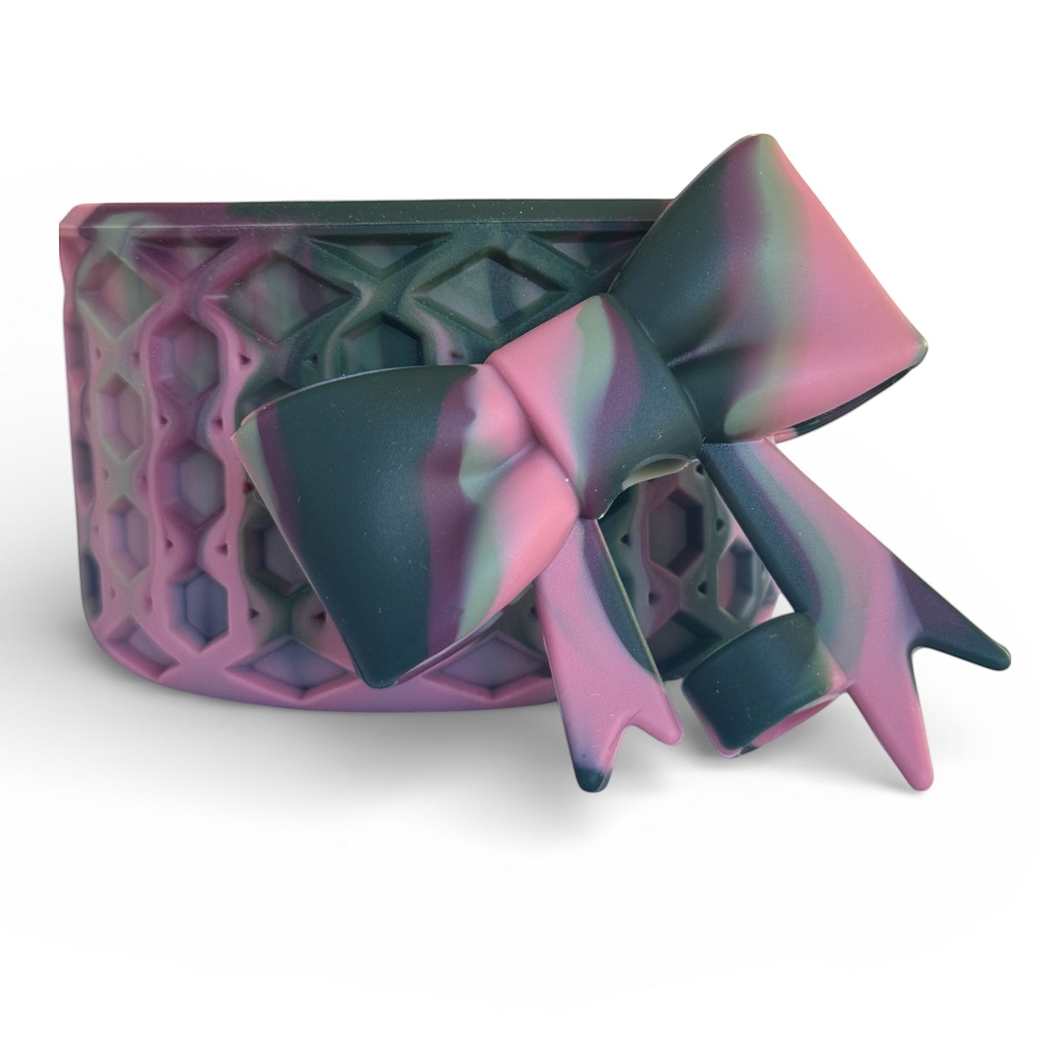 Next Nirvana Midnight Rose silicone tumbler boot and 3D bow straw topper set with a matte waffle texture.