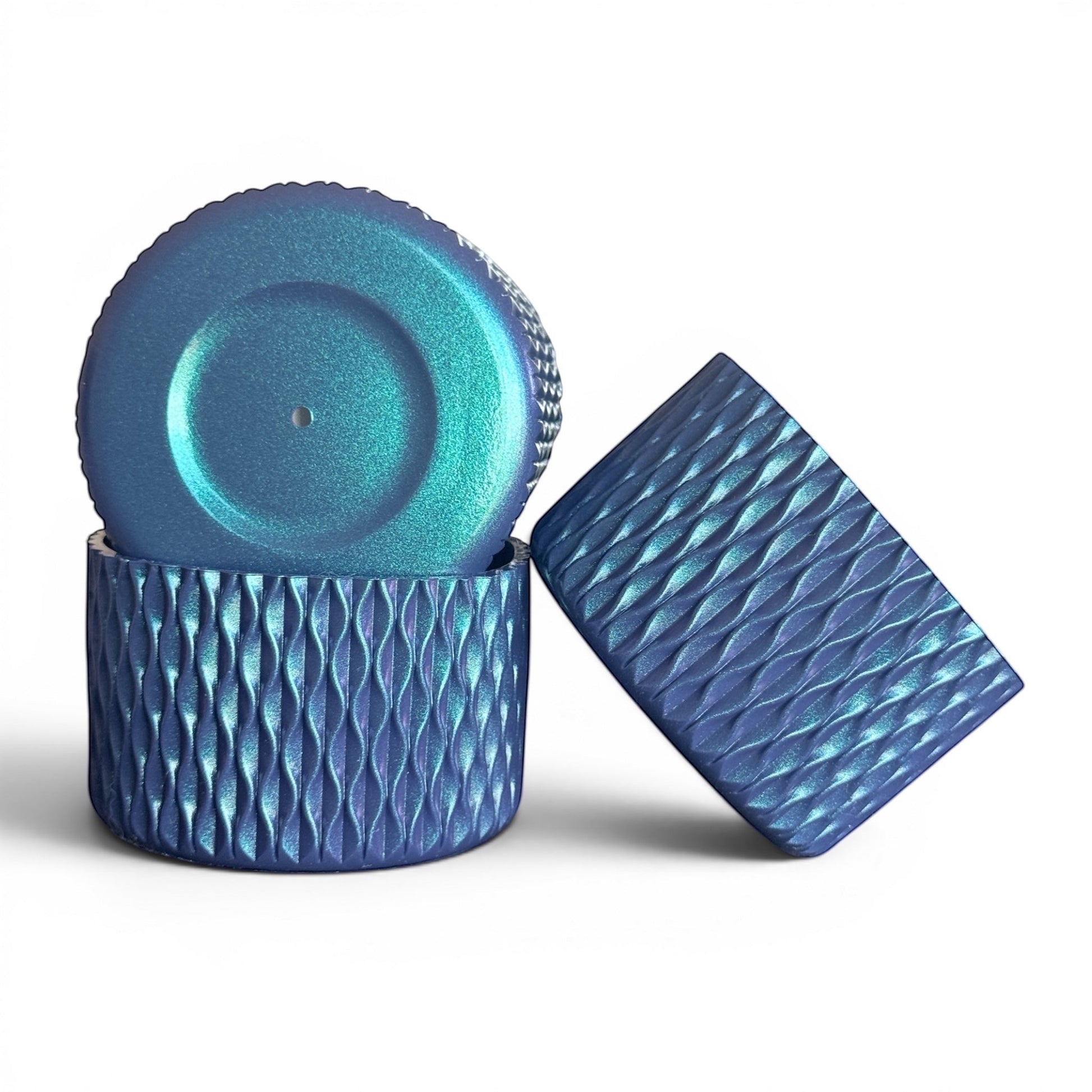Next Nirvana navy shimmer silicone tumbler boot set with 3D wave texture for 20-40oz insulated cups.