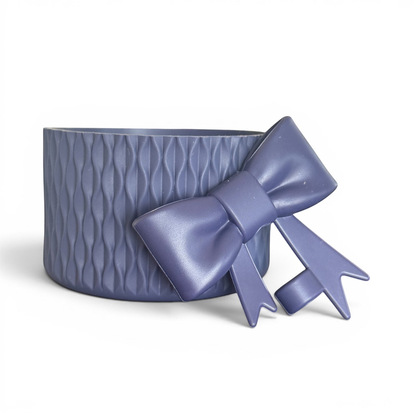 Next Nirvana navy matte silicone tumbler boot with wave texture and matching 3D bow straw topper for 20-40oz cups.