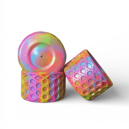 Next Nirvana neon pop shimmer silicone tumbler boots with 3D waffle texture in a vibrant multi-color swirl pattern.