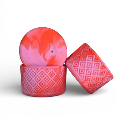 Next Nirvana orange and orchid swirl silicone tumbler boot with a textured diamond pattern for Stanley and other cups