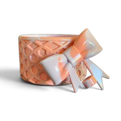 Next Nirvana orchid shimmer waffle silicone tumbler boot and 3D bow straw topper set for 20-40oz cups.