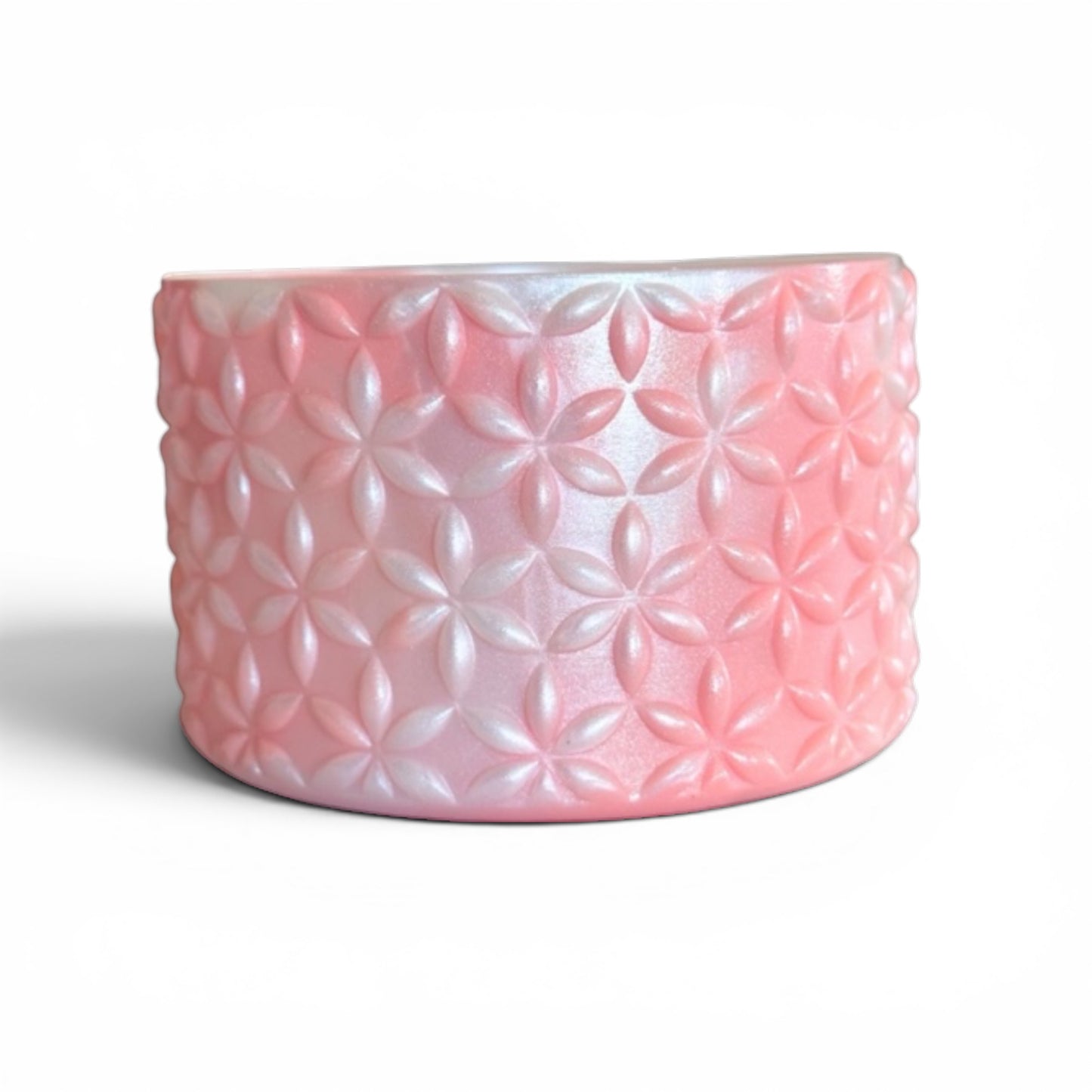 Next Nirvana Peach Bellini silicone tumbler boot with a 3D floral pattern in soft pink and white.
