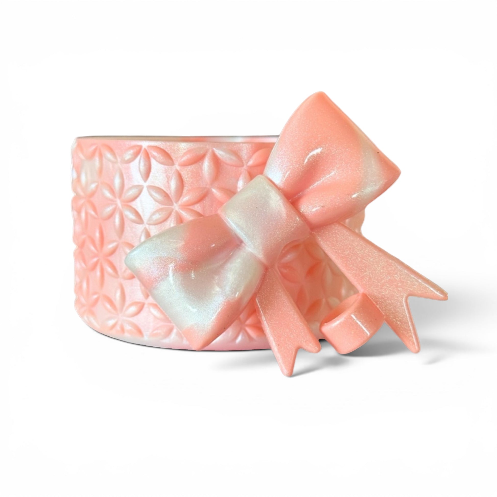 Next Nirvana Peach Bellini silicone tumbler boot and 3D bow straw topper set with a floral textured pattern.