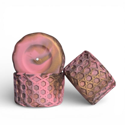 Next Nirvana antique pink and champagne waffle-textured silicone tumbler boots for Stanley and other tumblers.