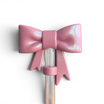 Next Nirvana antique pink shimmer 3D bow straw topper for tumblers made of flexible silicone