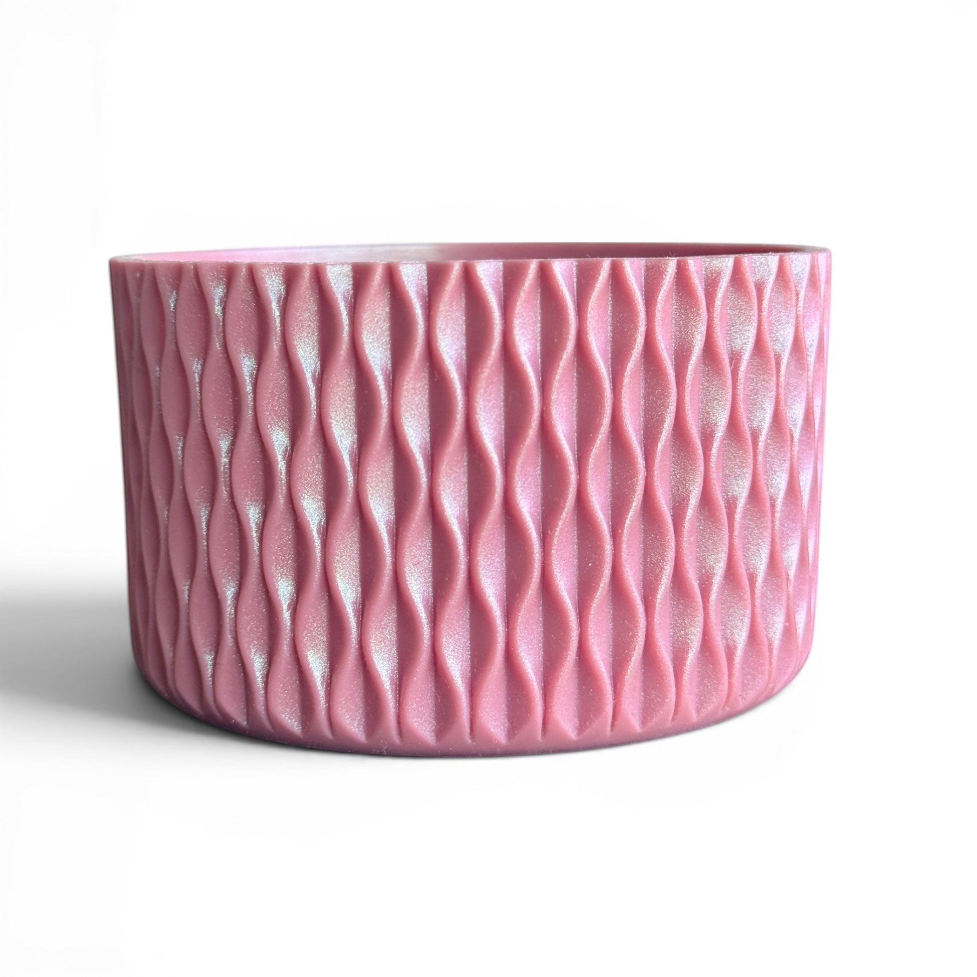 Next Nirvana antique pink shimmer silicone tumbler boot with a 3D textured wave pattern for 20-40oz insulated cups.