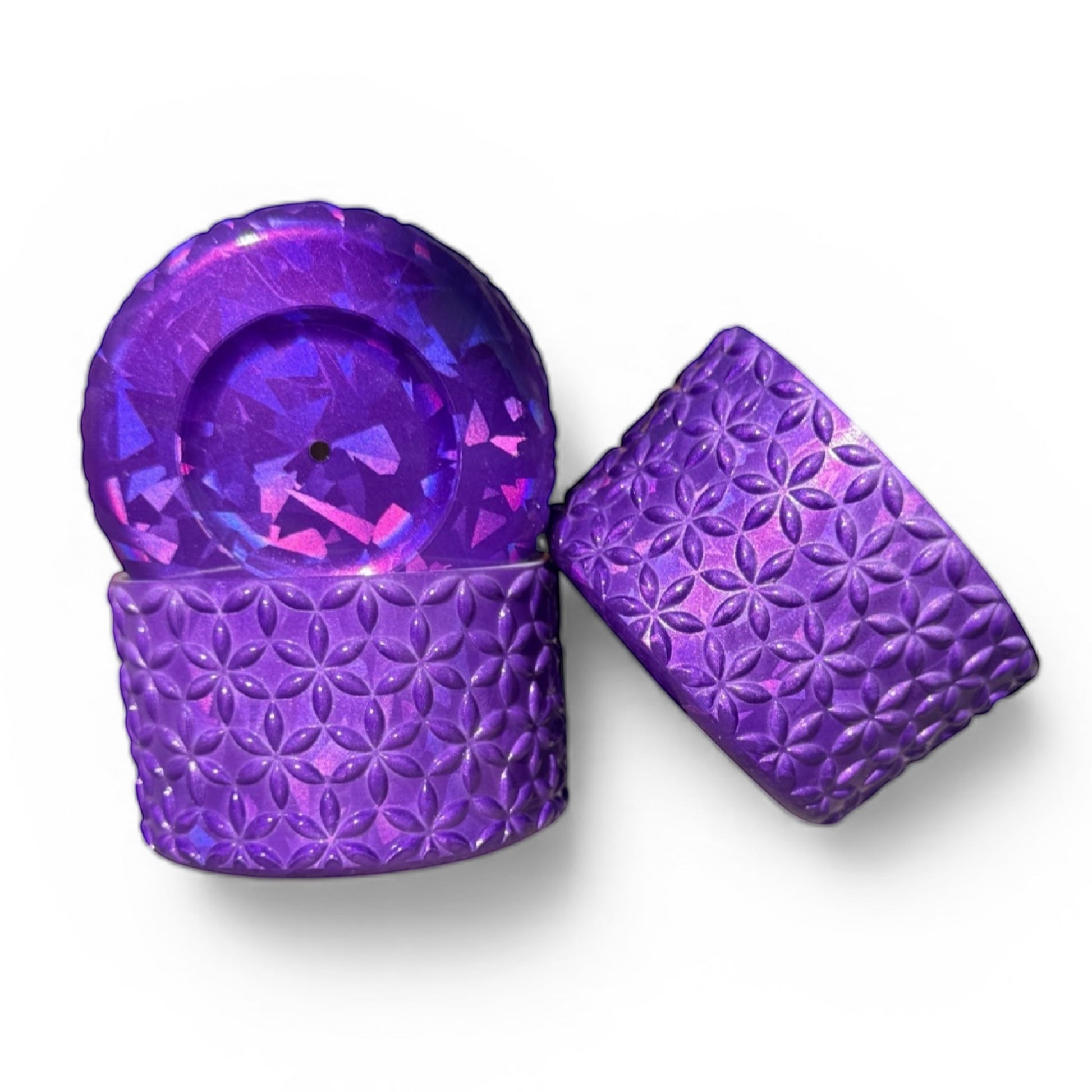 Next Nirvana purple holographic silicone tumbler boots with floral pattern for 20-40oz insulated cups.