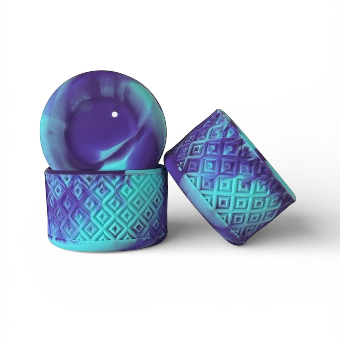 Next Nirvana deep purple and teal silicone tumbler boot with a textured diamond pattern for Stanley and similar cups.