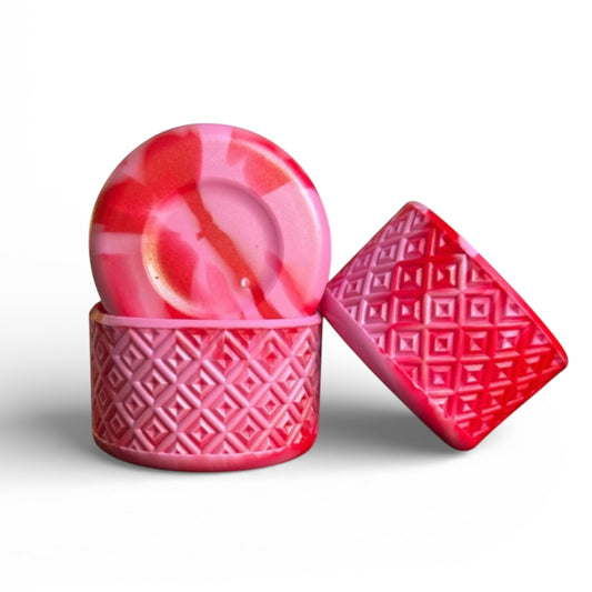 Next Nirvana red and pink pearl silicone tumbler boot with a textured diamond pattern for Stanley and other cups.