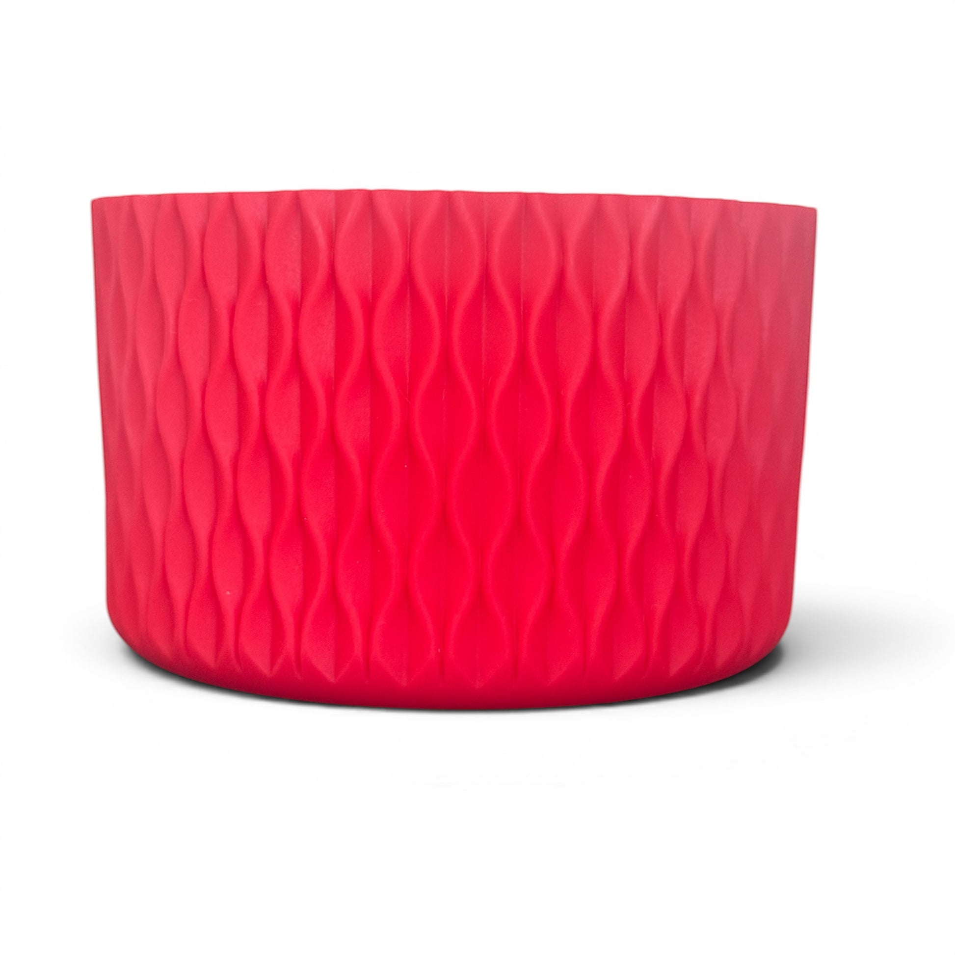 Next Nirvana red silicone tumbler boot with a textured wave pattern for Stanley and other tumblers.