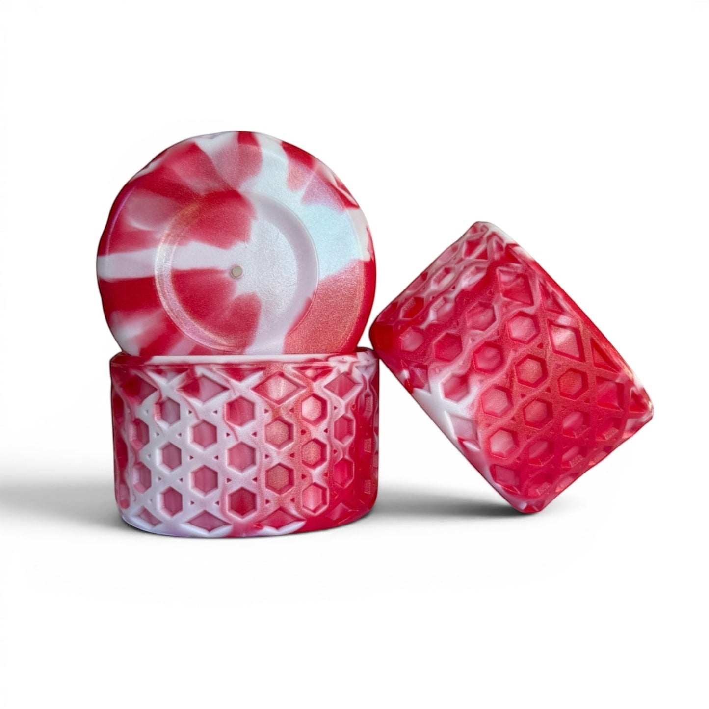 Next Nirvana red and white shimmer silicone tumbler boots with a 3D waffle texture for 20-40oz insulated cups.