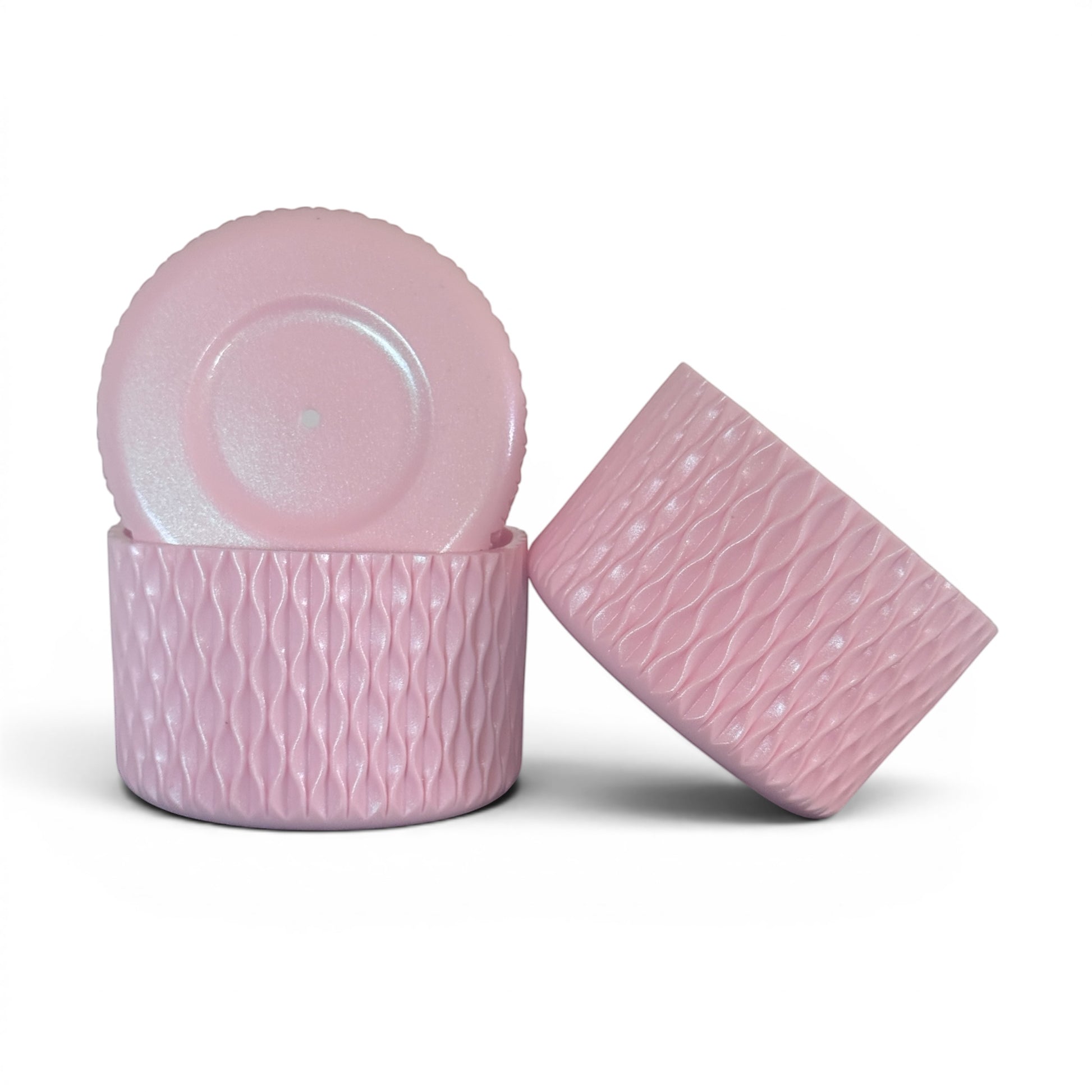 Next Nirvana Kissed by Rosé pink shimmer silicone tumbler boot and 3D wave textured straw topper set.