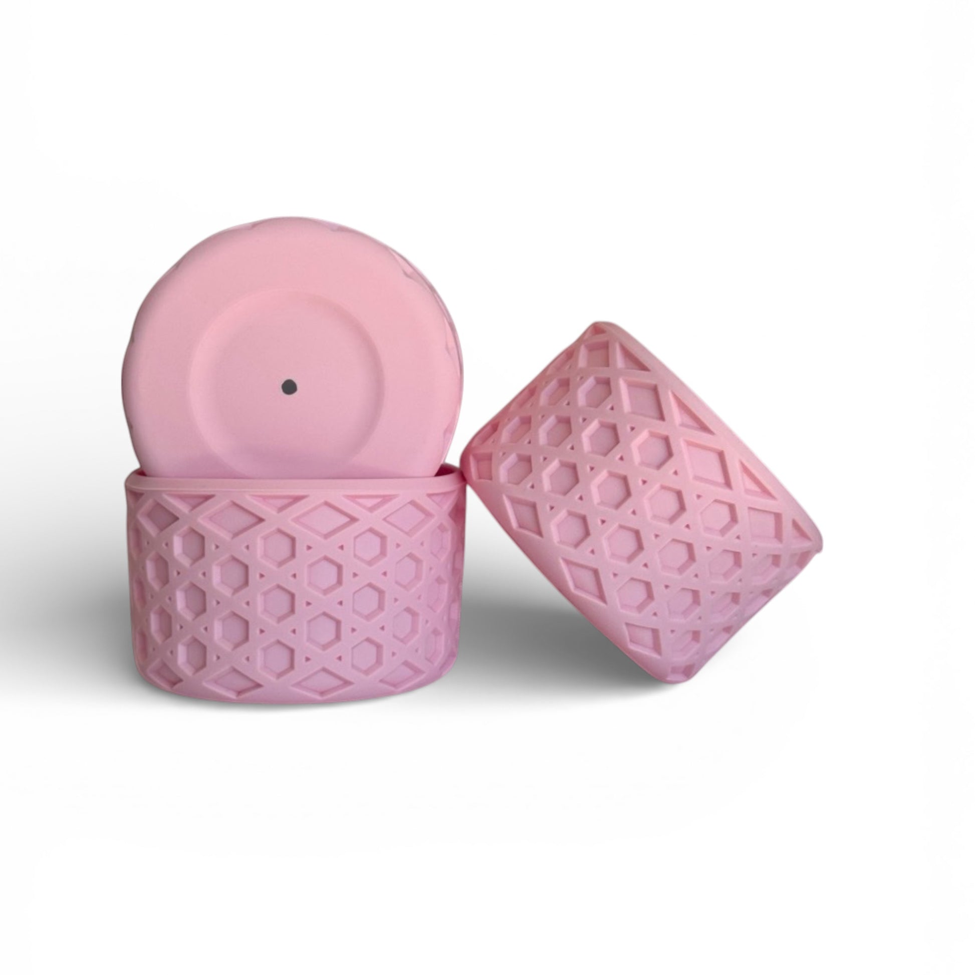 Next Nirvana matte rose pink silicone tumbler boot set with a 3D waffle texture for 20-40oz insulated cups.