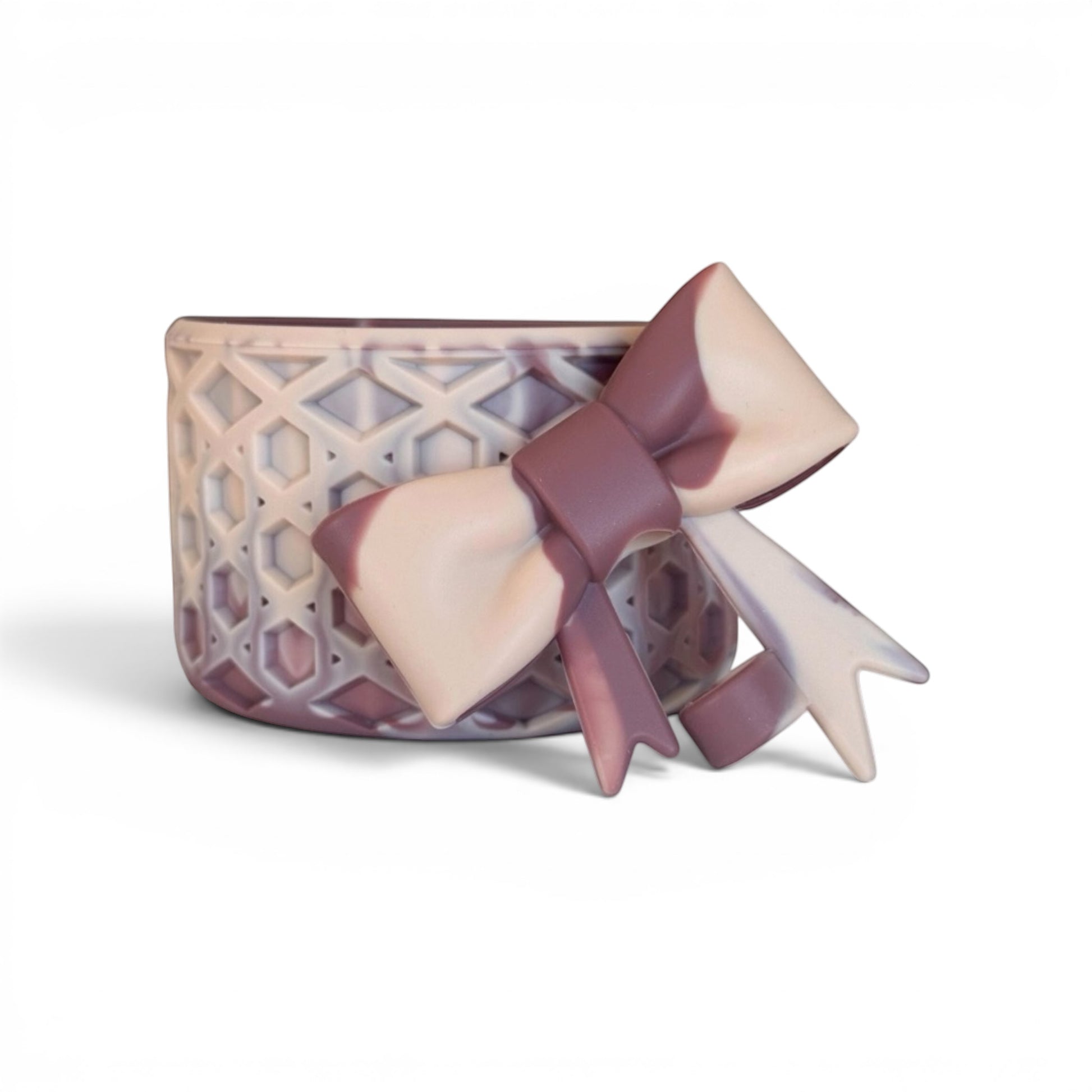 Next Nirvana rose quartz matte silicone tumbler boot with matching 3D waffle texture bow straw topper for drinkware
