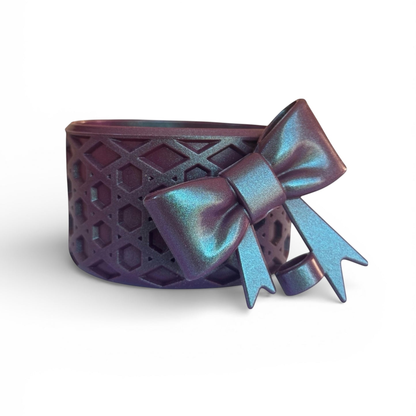 Next Nirvana shimmer dark purple waffle-textured silicone tumbler boot and matching 3D bow straw topper set.