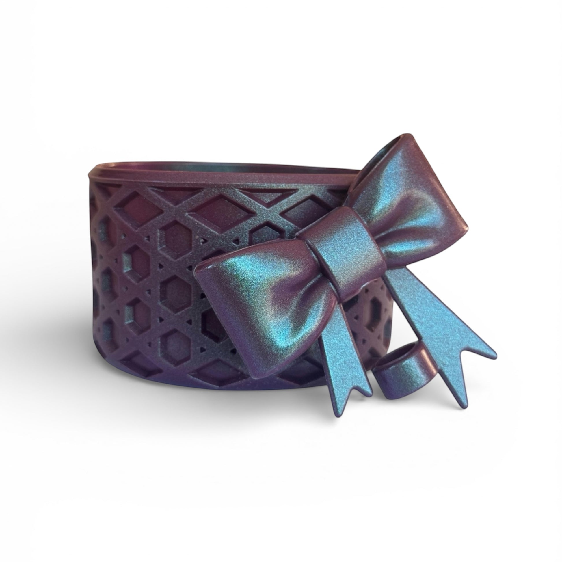 Next Nirvana shimmer dark purple waffle-textured silicone tumbler boot and matching 3D bow straw topper set.
