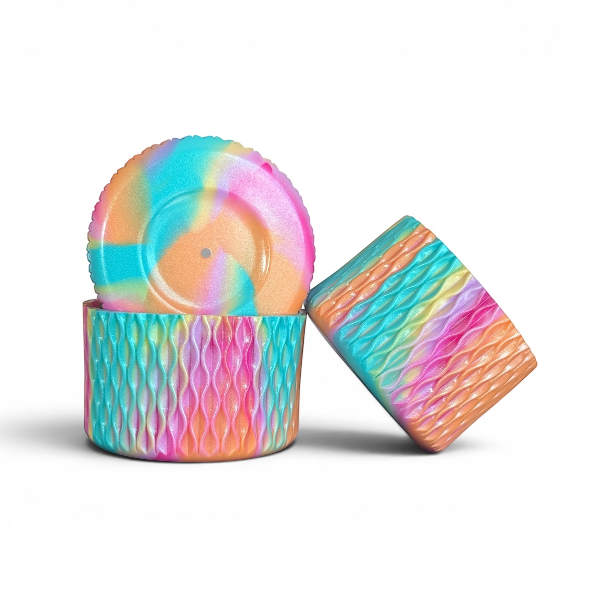 Next Nirvana Summer Splash silicone tumbler boot and 3D bow straw topper set in a shimmering rainbow wave pattern.