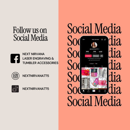 Next Nirvana social media profile page showcasing various waffle-textured silicone tumbler boots and bow straw toppers.