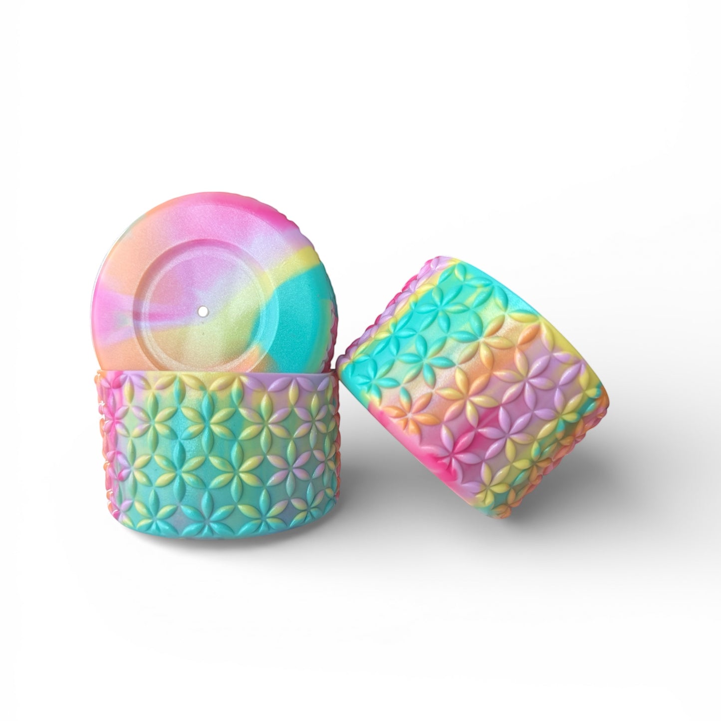Next Nirvana Summer Splash Shimmer silicone tumbler boots with a colorful floral pattern and protective non-slip base.