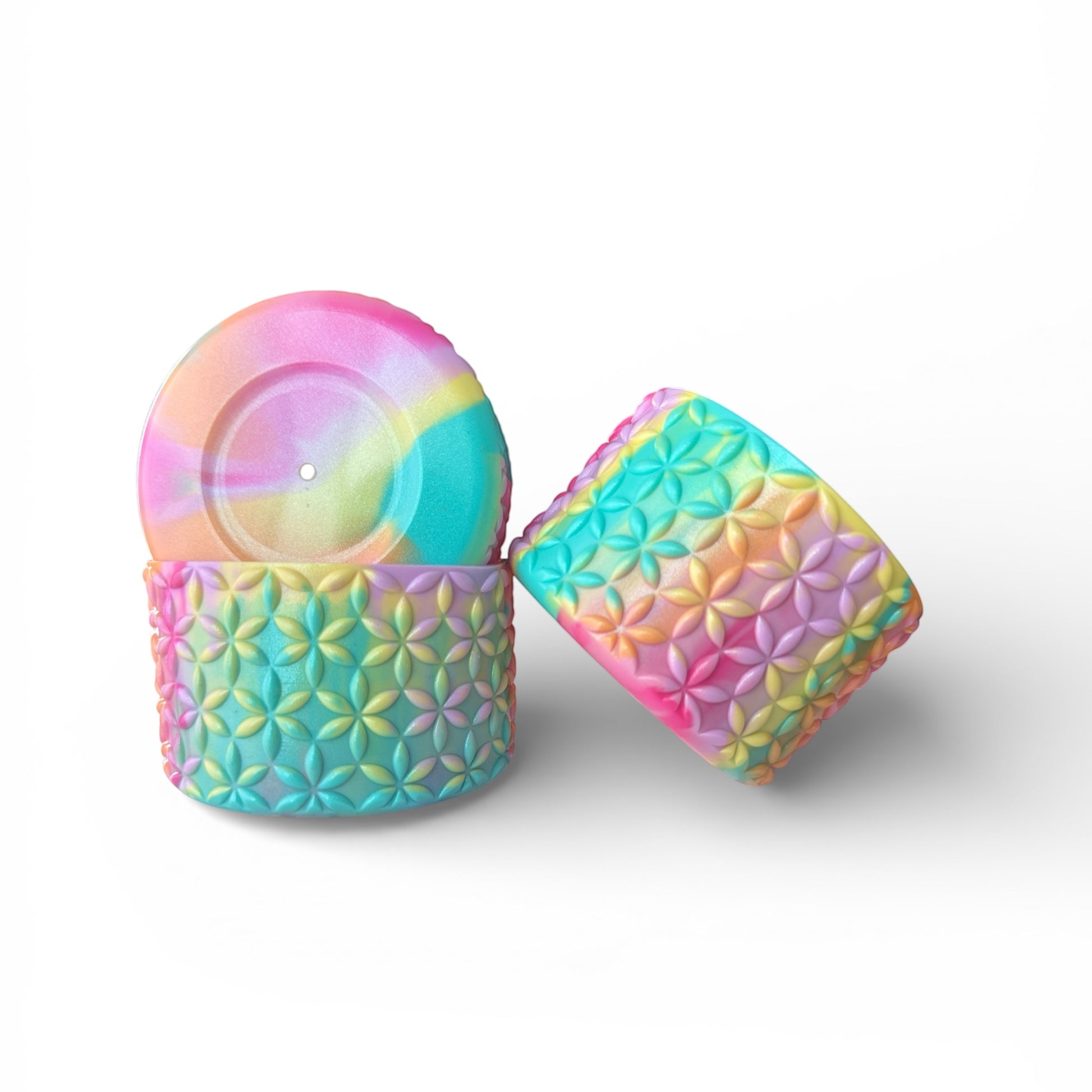 Next Nirvana Summer Splash Shimmer silicone tumbler boots with a colorful floral pattern and protective non-slip base.