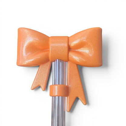 Next Nirvana tangerine shimmer 3D silicone bow straw topper for tumblers