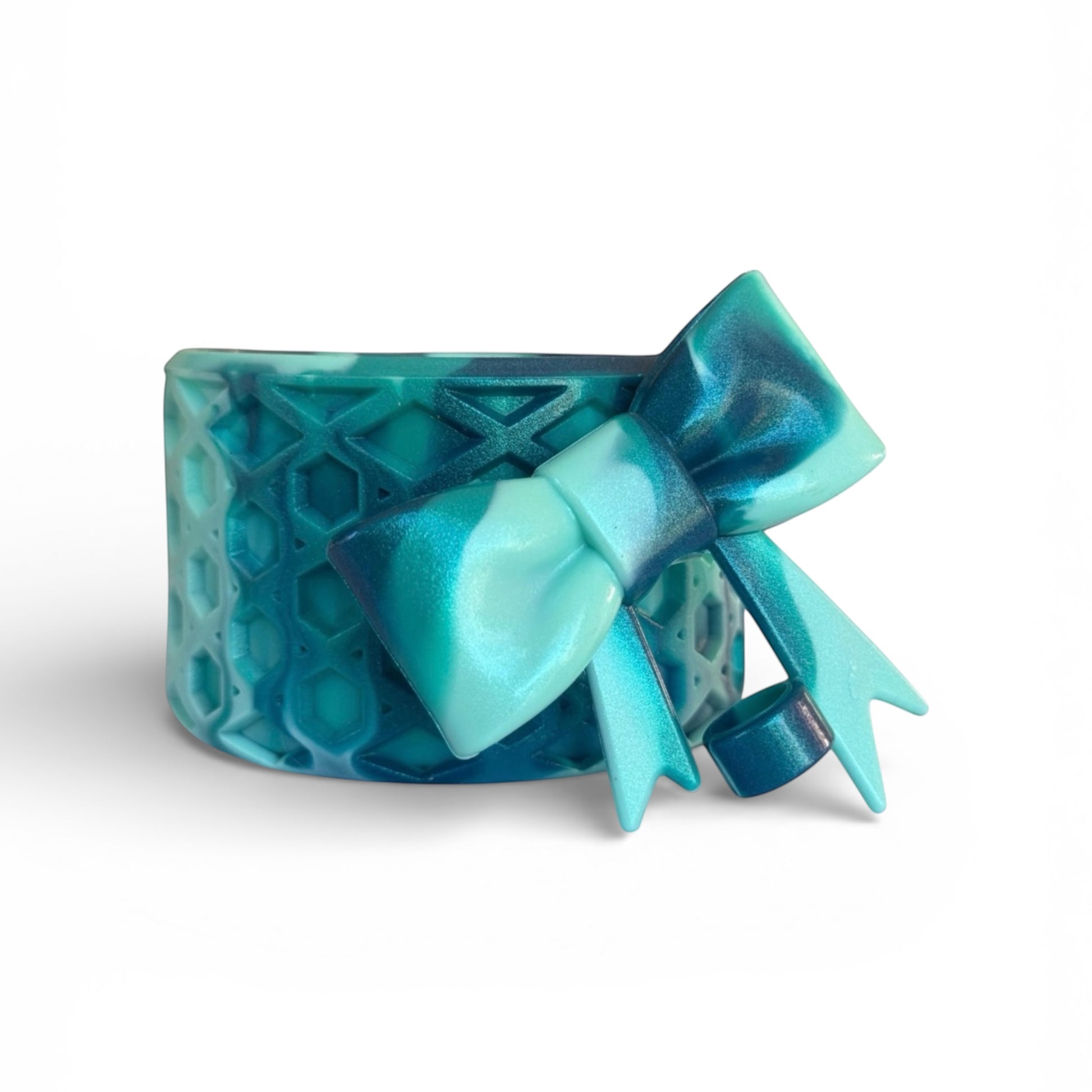 Next Nirvana teal shimmer waffle-textured silicone tumbler boot and matching 3D bow straw topper set