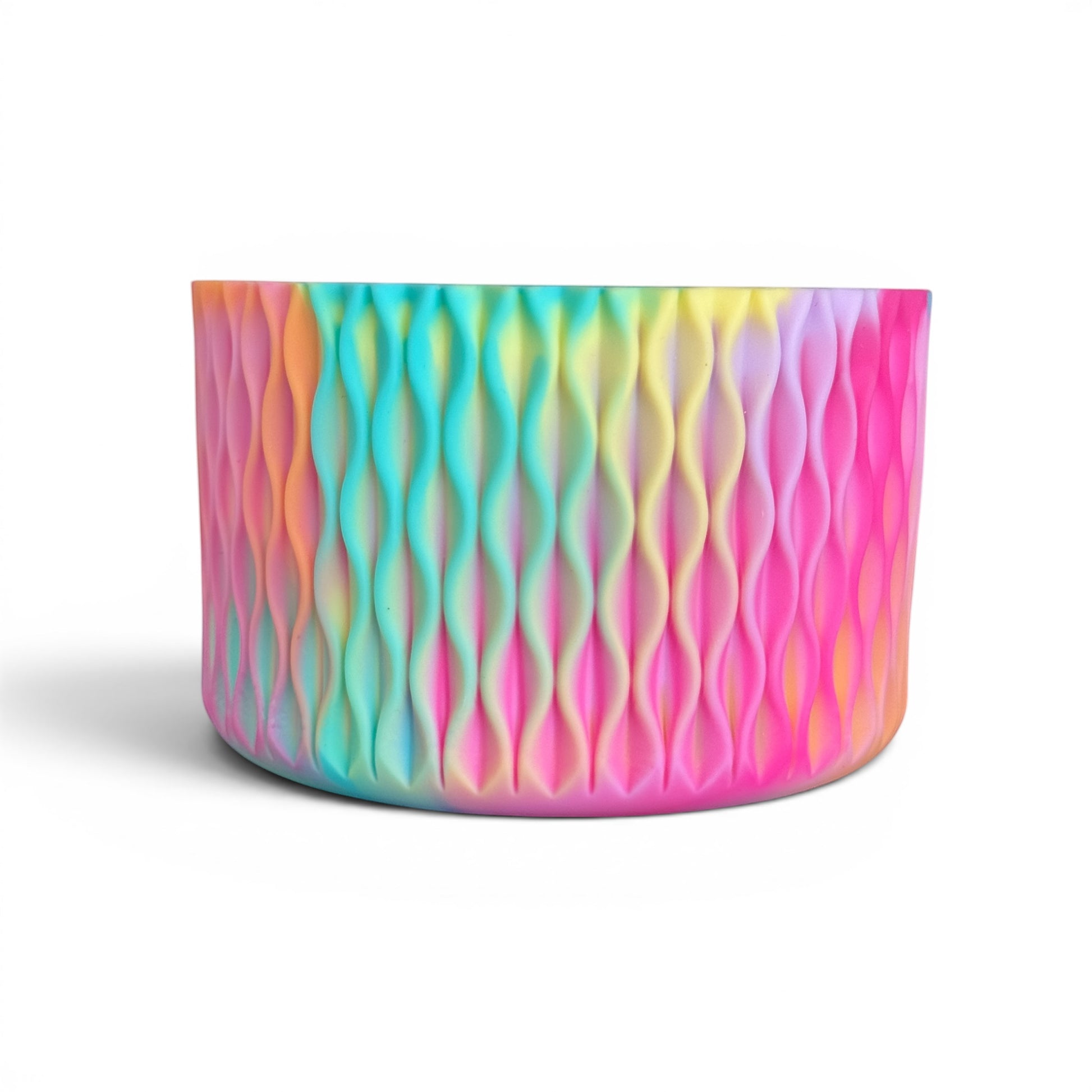 Next Nirvana silicone tumbler boot in a matte, multi-colored wave pattern for 20-40oz insulated drinkware.