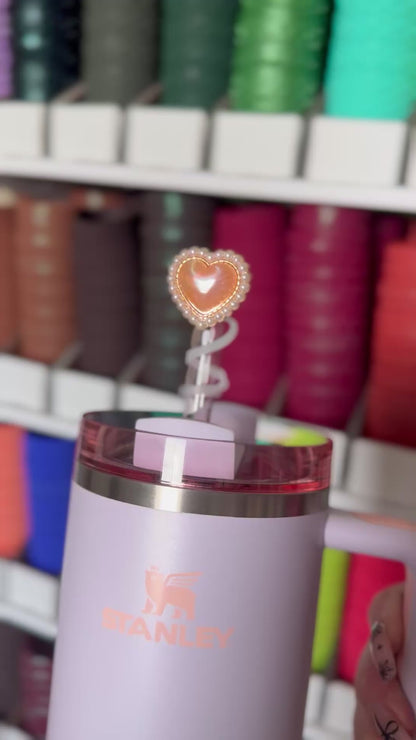Pink Pearl Heart | Deluxe Straw Topper | 10mm